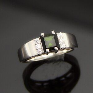 Genuine Green Tourmaline Cushion Cut Ring in 925 Sterling Silver